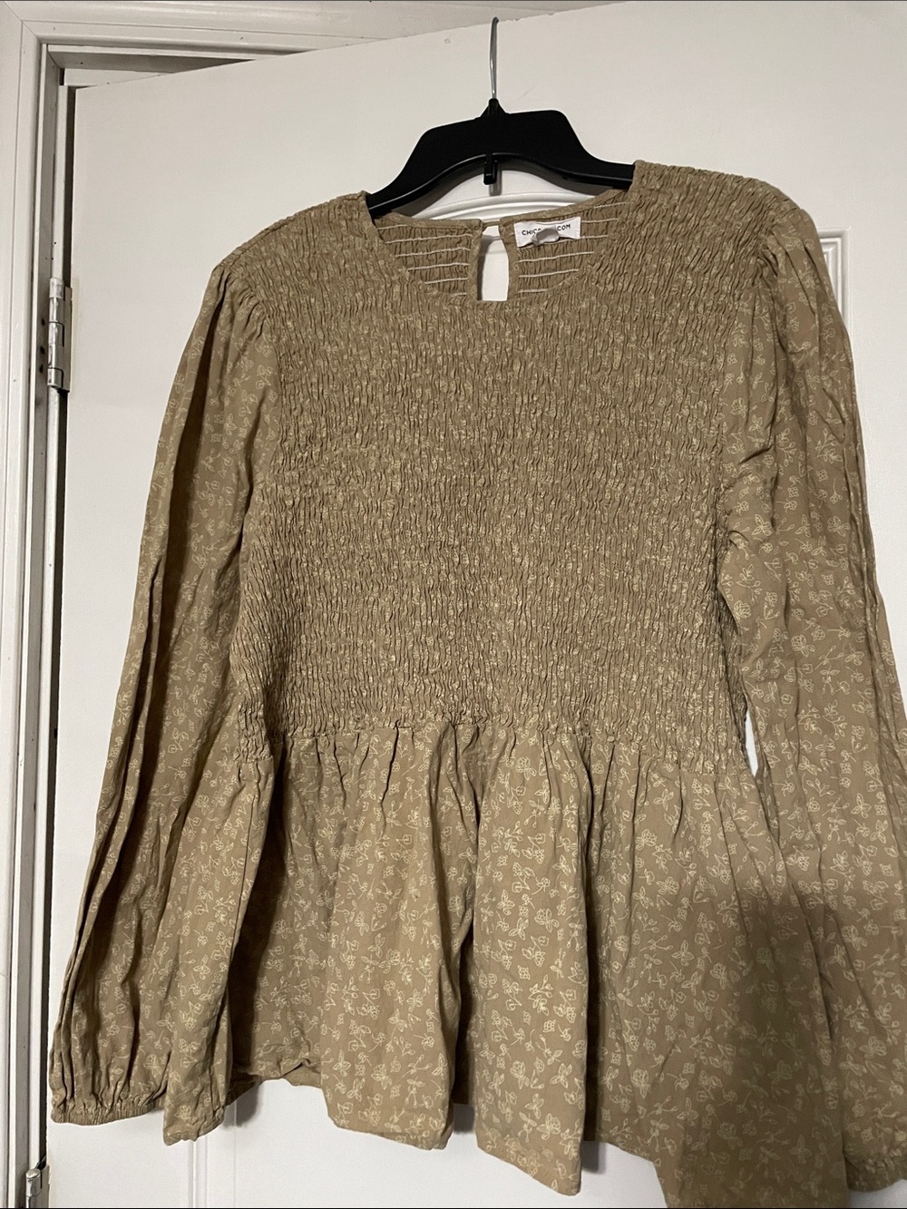 Chic Soul Beige Floral Smocked Peplum Blouse